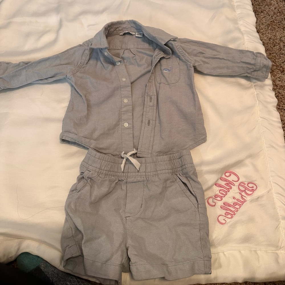 Janie and Jack Light Gray Button-Up Shirt & Elastic Waist Shorts